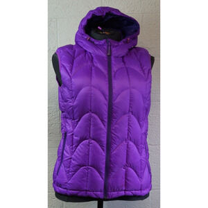 Women's Outdoor Research Plum colored hooded puffer Down vest Size L